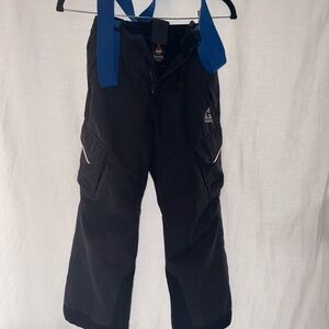 Gerry Kids Snow Bib Pants Black w/ Blue Suspenders Size S 7/8 Insulated Ski Snow